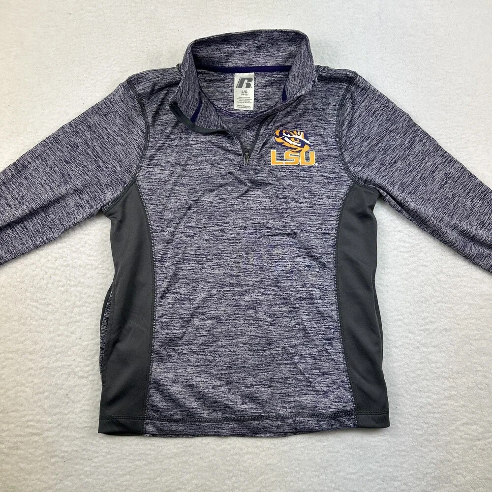 Russell LSU Tigers 1/4 Zip Jacket Girls Large 10-12 Purple Lightweight
